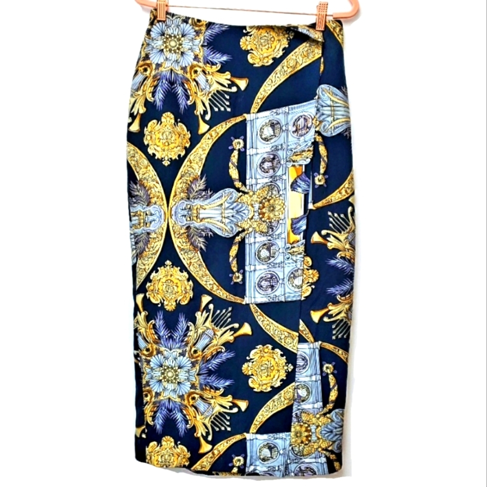 VTG Collection Point of View Floral Stylized Silk Wrap Midi Skirt Size 12